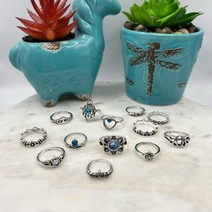 Set‎ of 13 Silver Tone Rings SZ 5 NEW